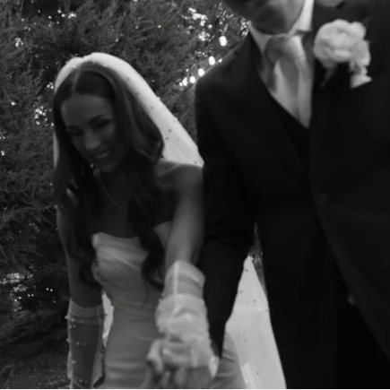 Quiet black and white newlywed moment